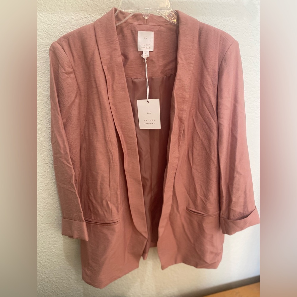NWT LC Lauren Conrad Blazer Jacket Women L Pink Rayon 3/4 Sleeve Pockets